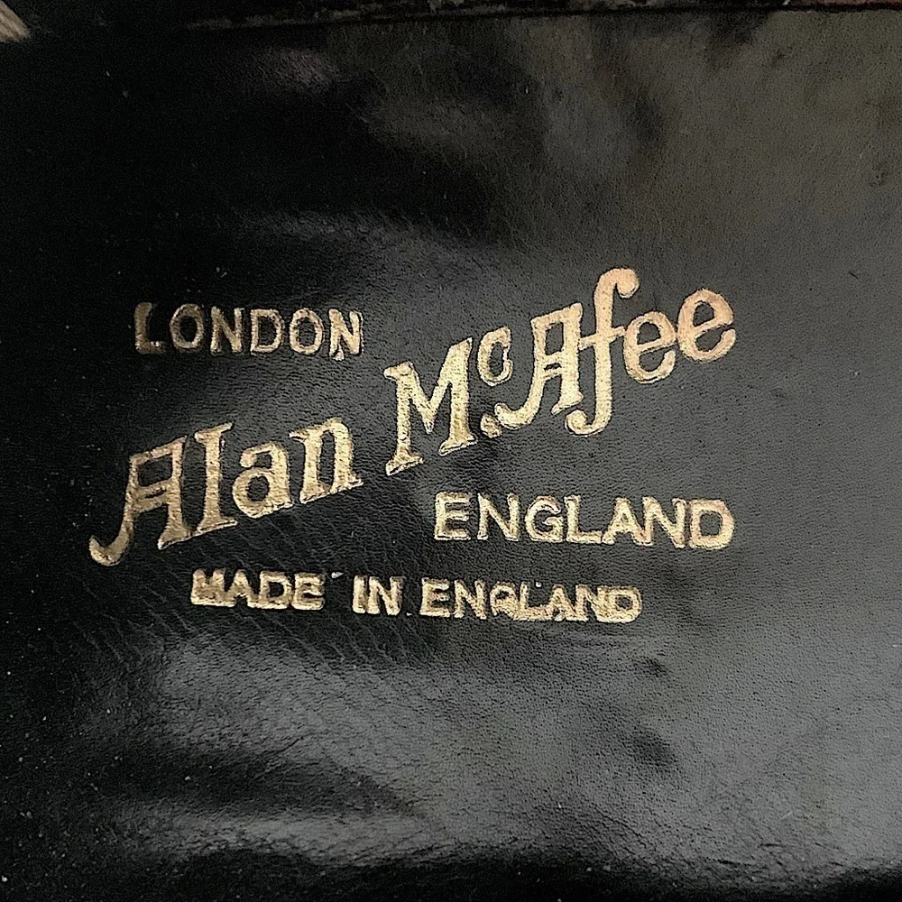 ALAN McAfee London Vintage Black Leather Plain Toe Lace Up Dress Shoe Size 9.5 B